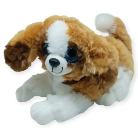 Sesli Peluş Yatan Köpek 25 cm - Kahve Beyaz - 1 ADET