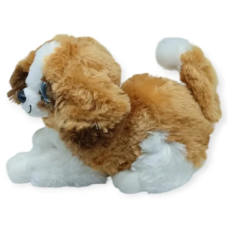 Sesli Peluş Yatan Köpek 25 cm - Kahve Beyaz - 1 ADET