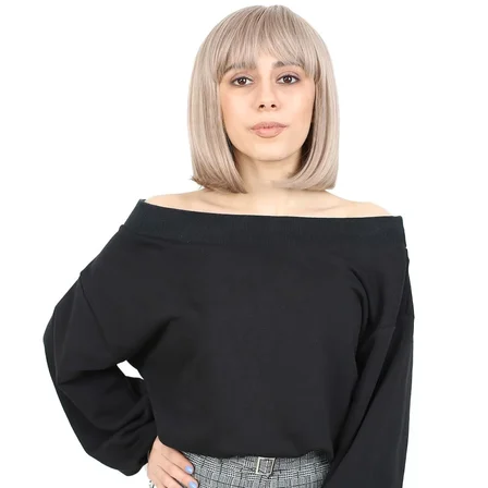 Kısa Küt Perçemli Fiber Sen Peruk / Küllü Bebek Sarı