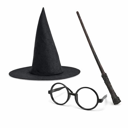 Harry Potter Tarzı Çuk Seti (Siyah Keçe Şapka, Asa, Gözlük)