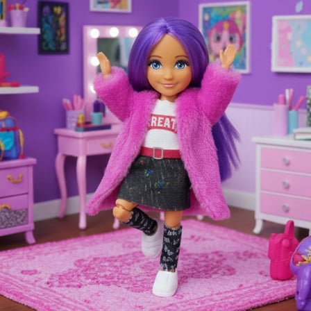 Ankiki Moda İkonu Bebek Figür 13 cm  - Mor lı "Great" Stil (Etekli Kombin) - 1 ADET
