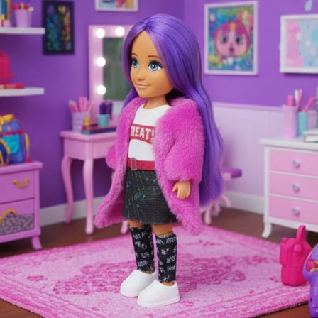 Ankiki Moda İkonu Bebek Figür 13 cm  - Mor lı "Great" Stil (Etekli Kombin) - 1 ADET