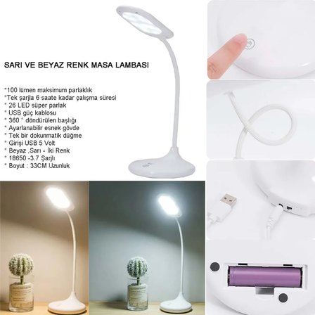 Şarjlı Sarı Ve Beyaz Renk Masa Lambasi Wt-005