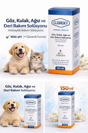 Cloroxy Kedi Köpek Göz Kulak Ağız ve Deri Bakım Solüsyonu 150 ml – Antiseptik Bakım Solüsyonu