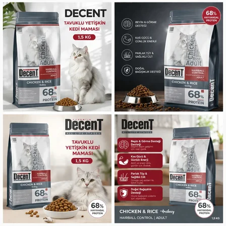 Decent Tuklu Yetişkin Kedi sı 1,5 Kg Control Tuk &amp; Pirinç Yetişkin Kedi sı