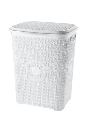 5 Parça Örgü Desenli Plastik Banyo Seti Çamaşır Sepeti Deterjanlık  Kovası Klozet Fırçası - Mor
