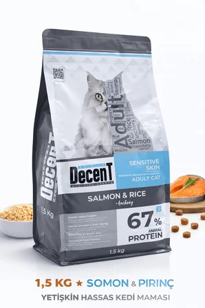 Decent Sensitive Skin Somon &amp; Pirinç Yetişkin Kedi sı 1,5 Kg