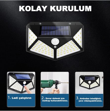 100 Led DIŞ Mekan Solar Aydınlatma Fotoselli Solar Lamba Hareket Sensörlü