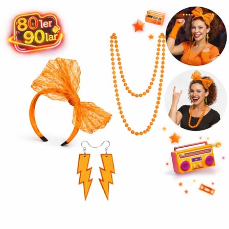80’ler 90’lar Neon Tcu Parti Seti – Kolye Küpe Taç