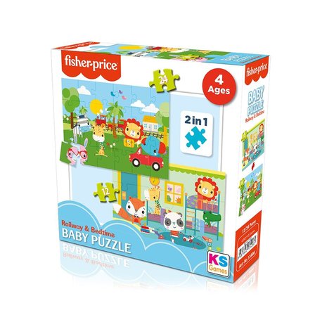 13406 KS Fisher-Price Baby Puzzle - Railway &amp; Bedtime / 12+24 Parça Puzzle / +4 yaş