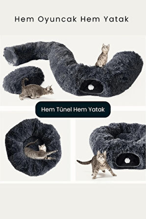Simit Peluş Kedi Tüneli - Peluş Kedi Yatağı