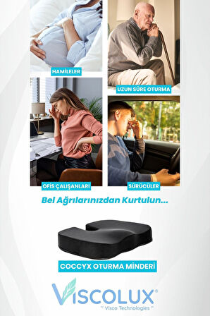 Coccyx Ortopedik Oturma Minderi - Visco Kuyruk Sokumu Minderi Hemeroid Mavi 44x36x9,5