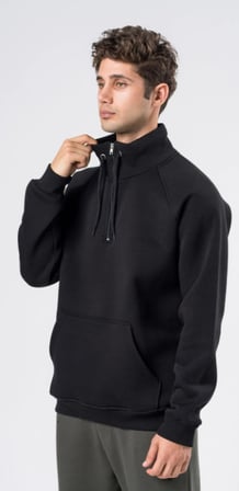 COAL CİTY Erkek Relaxed Fit Reglan Yarım Fermuarlı Kanguru Cepli Siyah Sweatshirt