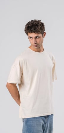 COAL CİTY Erkek Bej Oversize %100 Pamuk Basic T-shirt