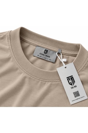 COAL CİTY Erkek Ekru Oversize Çift Renkli Uzun Kollu T-Shirt