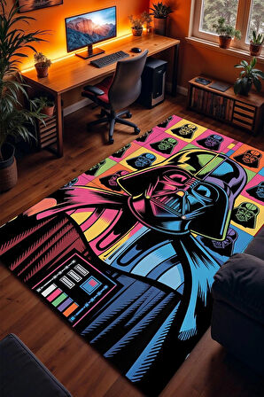 Star Wars Desenli Kaymaz Taban Makinede Yıkanabilir Gaming Oyuncu Gamer Genç Odası Halısı