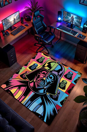 Star Wars Desenli Kaymaz Taban Makinede Yıkanabilir Gaming Oyuncu Gamer Genç Odası Halısı