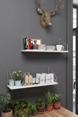 Duvar Rafı Kitaplık Mutfak Banyo Yaşam Alanı 20 X 70 Cm 2 Adet Beyaz Altın Kollu