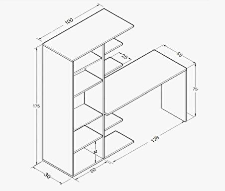 MDF Narin Raflı Dolaplı Çalışma Masası BEYAZ (DOLAP SOLDA)