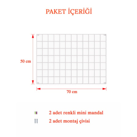Metal Fotoğraf Askısı Tel Pano Beyaz 50x70 2 Adet Mini Mandal Ve 4 Adet Montaj Çivisi Hediye