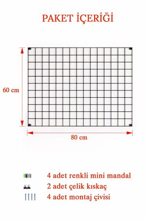 60x80 Metal Fotoğraf Askısı Tel Pano Siyah (MANDAL VE KISKAÇ HEDİYELİ)