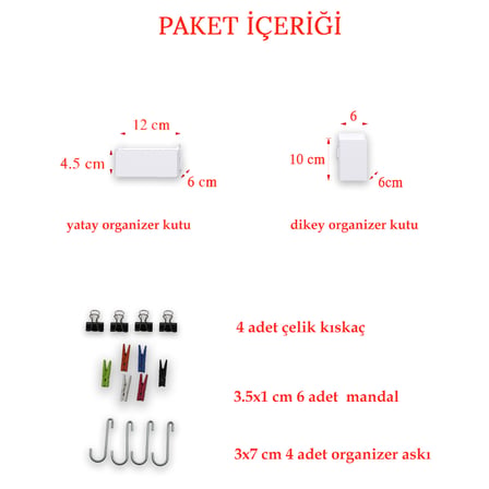 Beyaz Aksesuar Seti Tel Pano Metal Pano İçin
