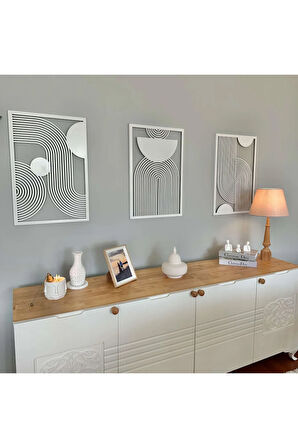 Orta Yüzyıl Dikey 3'lü Set Metal Duvar Dekoru - BEYAZ