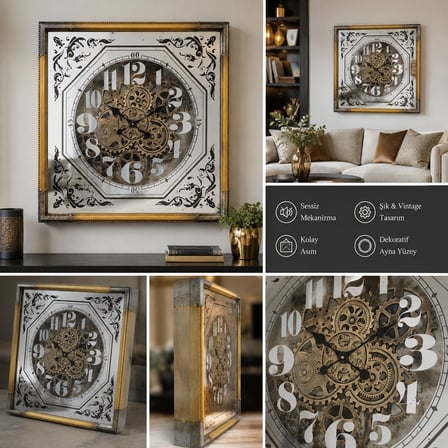 Müjde Concept Çarklı Mekanizma Dekoratif Duvar Saati 60X60 cm