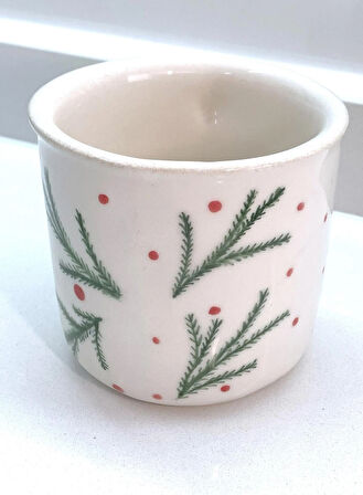 El Yapımı Seramik Mug Kupa - Çam Ağacı Desenli Yılbaşı