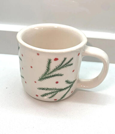 El Yapımı Seramik Mug Kupa - Çam Ağacı Desenli Yılbaşı