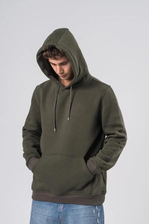 COAL CİTY Erkek Haki 3 İplik Şardonlu Oversize Kapüşonlu Sweatshirt Yumuşak Dokulu