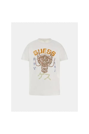 GUESS  Erkek Ejderha Baskılı Bisiklet Yaka Pamuklu Kısa Kollu T-Shirt M4GI21K8FQ4