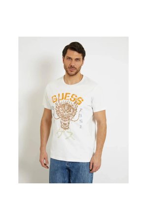 GUESS  Erkek Ejderha Baskılı Bisiklet Yaka Pamuklu Kısa Kollu T-Shirt M4GI21K8FQ4