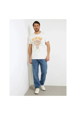 GUESS  Erkek Ejderha Baskılı Bisiklet Yaka Pamuklu Kısa Kollu T-Shirt M4GI21K8FQ4