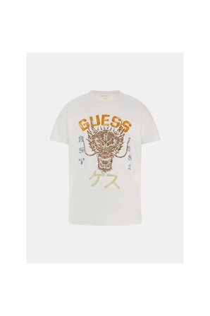 GUESS  Erkek Ejderha Baskılı Bisiklet Yaka Pamuklu Kısa Kollu T-Shirt M4GI21K8FQ4