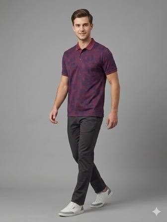 Centilmen Erkek Polo Yaka Kendinden Desenli Rahat Kalıp T-Shirt 2417504
