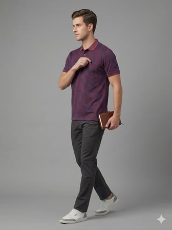 Centilmen Erkek Polo Yaka Kendinden Desenli Rahat Kalıp T-Shirt 2417504