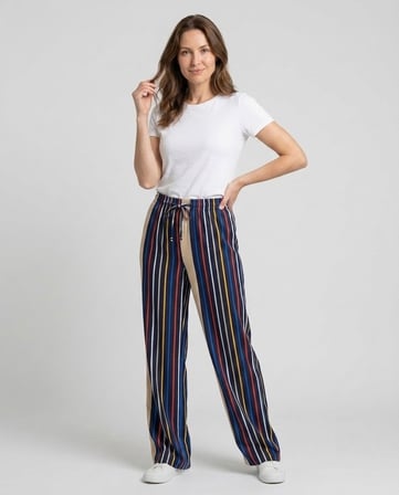 POLİN Çizgili Beli Lastikli Ve Bağlamalı Wide Leg Pantolon 124032