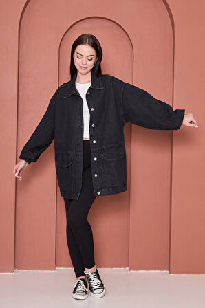 Oversize Rahat Kalıp Siyah Kot Ceket – Modestia