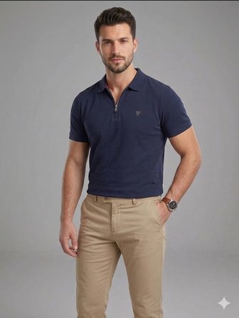 GUESS Erkek Fermuarlı Polo Yaka Kısa Kollu T-Shirt M4YR00Z3DM0