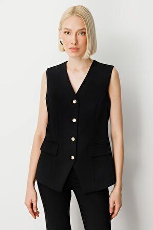 EKOL Kadın Kapak Cepli V Yaka Yelek 5037