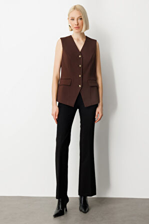 EKOL Kadın Kapak Cepli V Yaka Yelek 5037