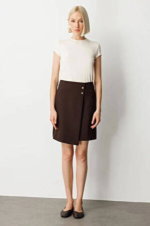 EKOL Asimetrik Kesim Süs Düğmeli Mini Etek 2007