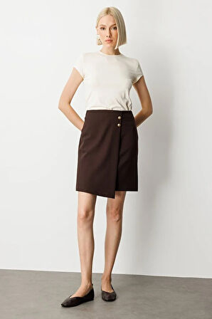 EKOL Asimetrik Kesim Süs Düğmeli Mini Etek 2007