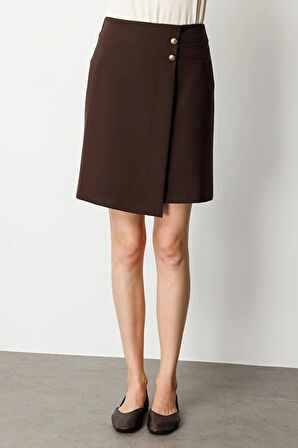 EKOL Asimetrik Kesim Süs Düğmeli Mini Etek 2007