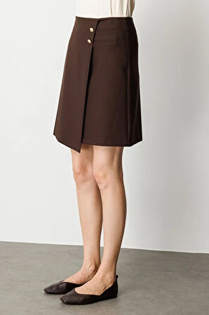 EKOL Asimetrik Kesim Süs Düğmeli Mini Etek 2007