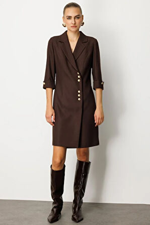 EKOL Kruvaze Yaka Düğmeli Elbise 4009