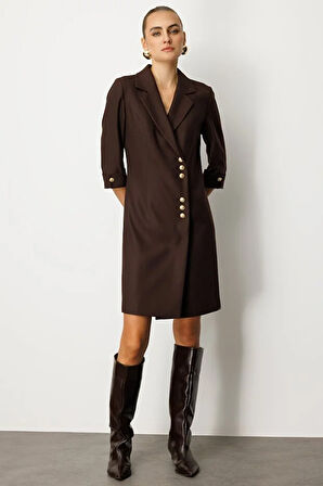 EKOL Kruvaze Yaka Düğmeli Elbise 4009