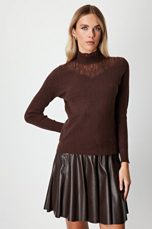 ON TRİKO Tül Detaylı Fitilli Triko Kazak 60341-26k