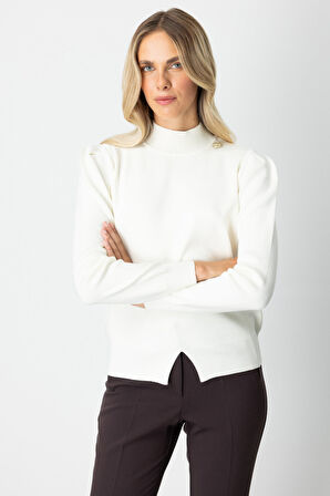 ON TRİKO Dik Yaka Düğme Detaylı Kazak 65331